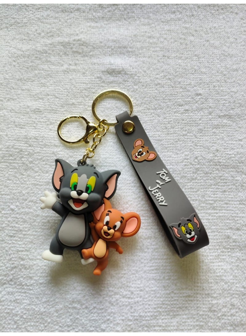 Cartoon Cat and Mouse Keychain with Soft Silicone Strap Cute Character Bag Pendant Backpack Zipper Keys Gift - Image 1